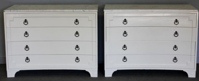 Appraisal: Pair of Midcentury Hollywood Regency StyleMarble Top Commodes These commodes