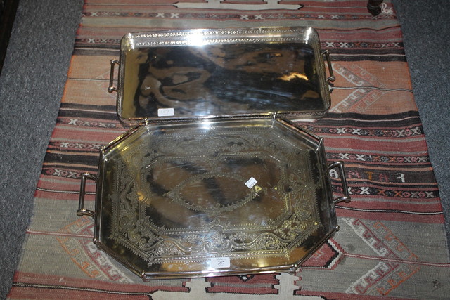 Appraisal: A VICTORIAN SILVER PLATED TRAY of stylised form with canted