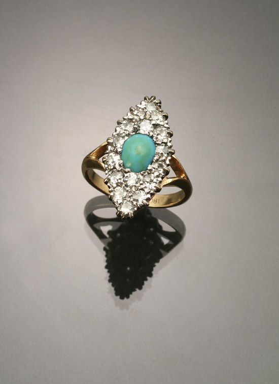 Appraisal: -Karat Yellow-Gold White-Gold Turquoise and Diamond Dinner Ring Set with