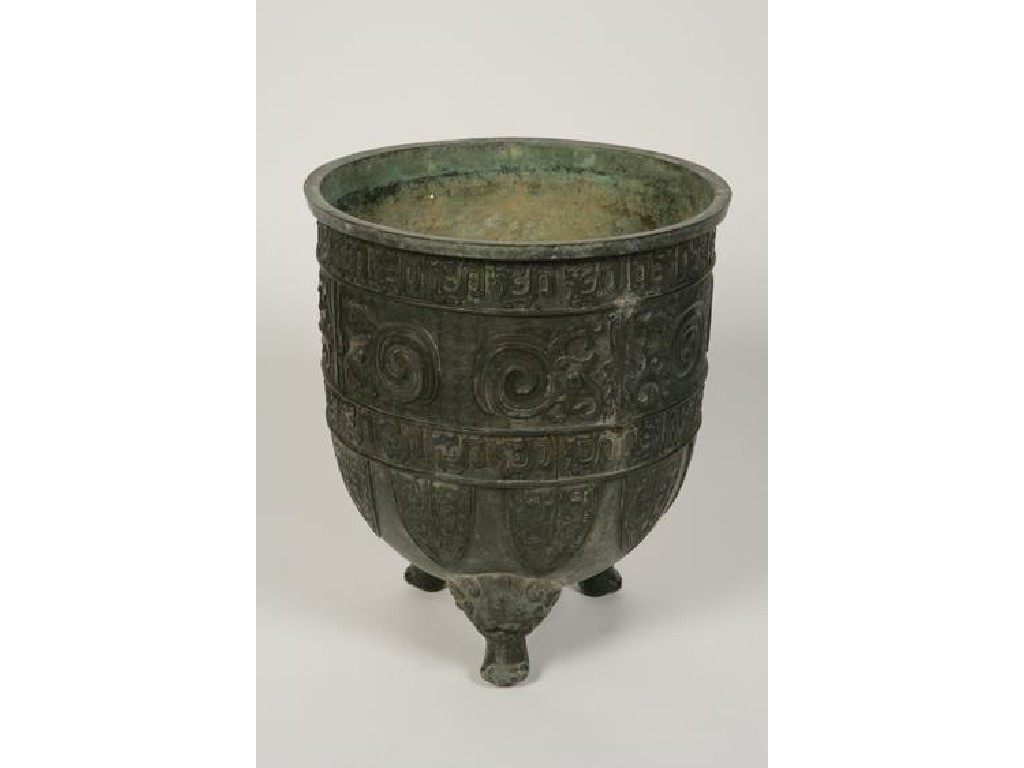 Appraisal: A CHINESE BRONZE VESSEL of archaistic form the cup-shaped body