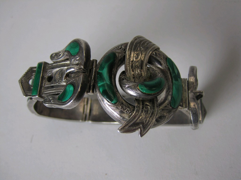 Appraisal: A Victorian silver malachite hinged Bracelet