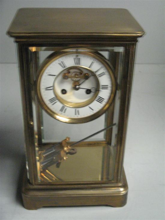 Appraisal: Brass and glass cased mantel clock with mercury pendulum