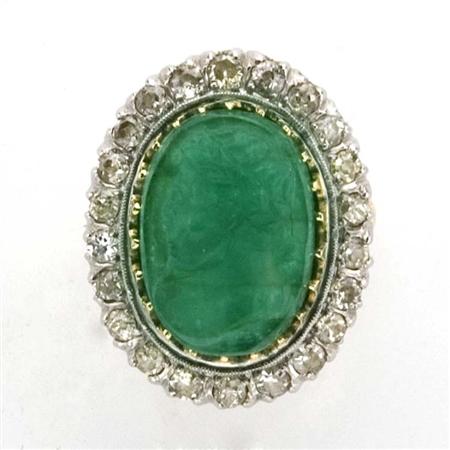 Appraisal: Carved Emerald Cameo and Diamond Ring Estimate -