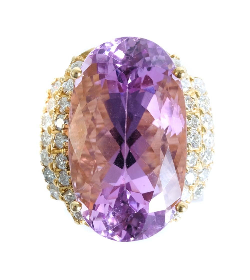 Appraisal: K YG AMETHYST DIAMOND COCKTAIL RING K Yellow gold ring