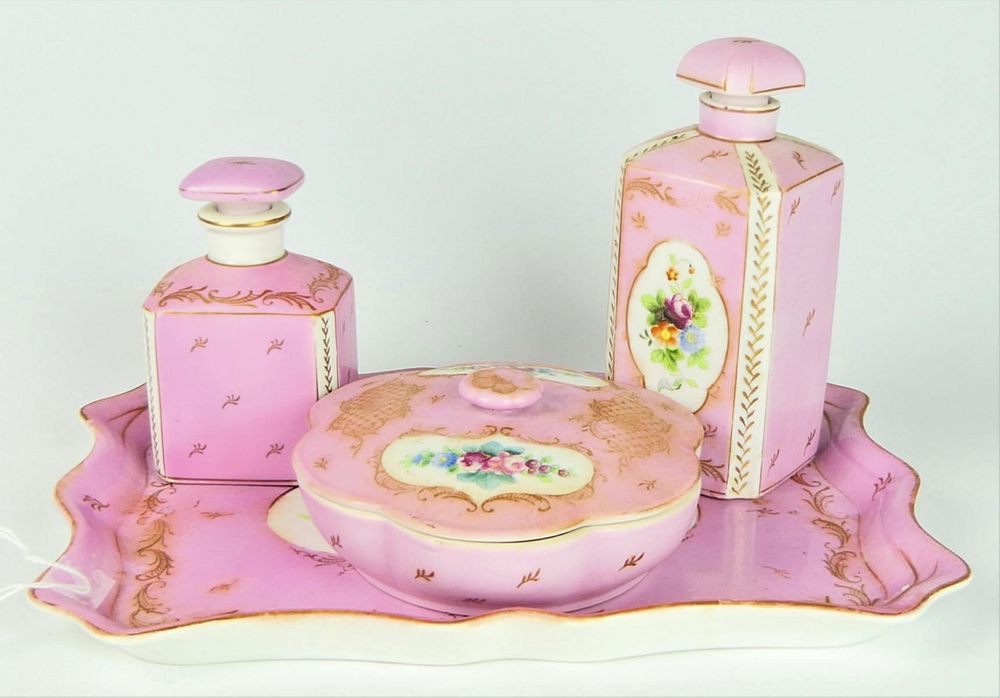 Appraisal: PIECE ANTIQUE PARISIAN HAND PAINTED DRESSER SET Piece porcelain hand