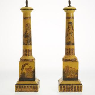 Appraisal: Pair Empire style yellow tole lamps Pair Empire style yellow