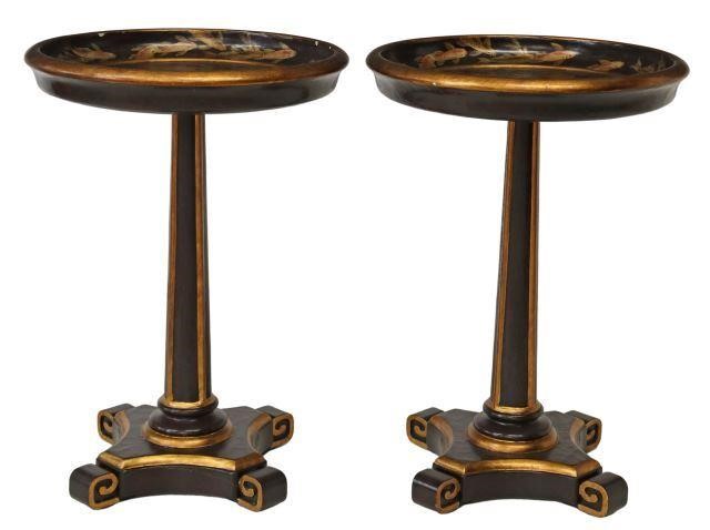 Appraisal: pair Chinese lacquered occasional tables stands st c having circular