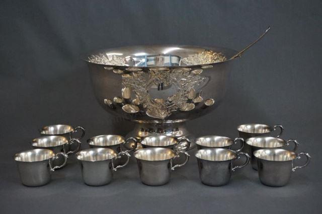 Appraisal: Silverplate Punch Bowl Set with Cups and Ladle 's- 's