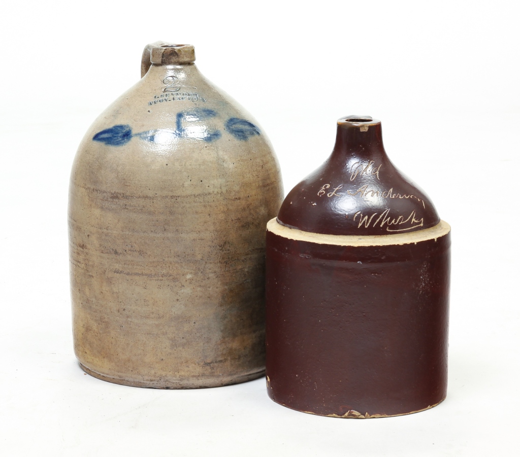 Appraisal: TWO AMERICAN STONEWARE JUGS Second half th century Two gallon