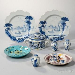 Appraisal: Eight Delft Tin-glazed Earthenware Items England and Holland th century