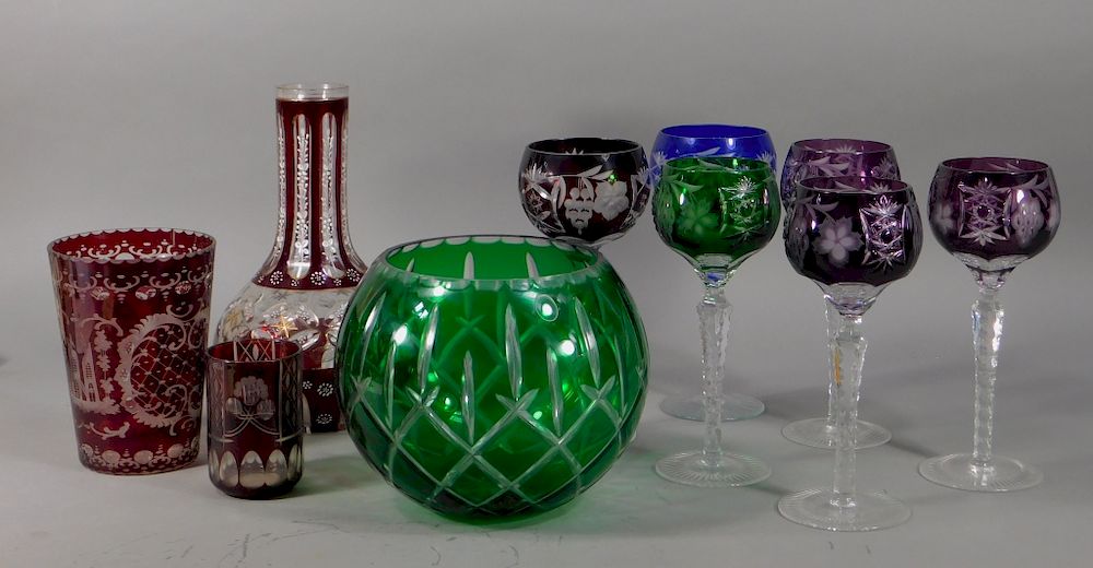 Appraisal: Bohemian Czechoslovakian Cut Glass Goblet Group Czechoslovakia Late th-Early th