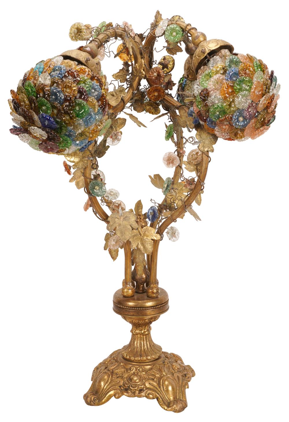 Appraisal: GILT BRONZE COLORED GLASS LAMPunsigned having four lights inches high