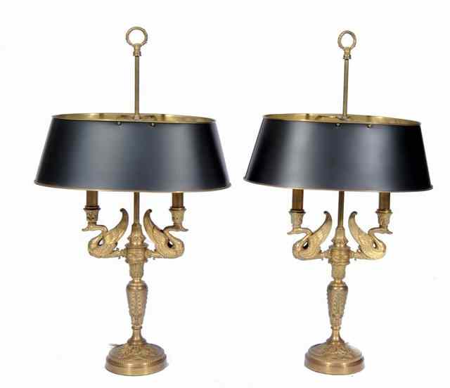 Appraisal: A PAIR OF CLASSICAL STYLE BRASS TABLE LAMPS with fantastic