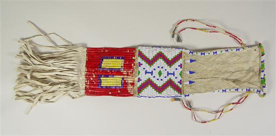 Appraisal: Lakota Sioux Beaded Leather Pipe Bag With porcupine quill decorations