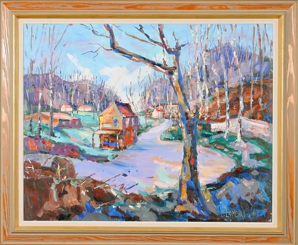 Appraisal: Modernist landscape with house oil on canvas x SLR C