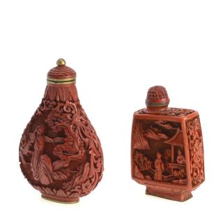 Appraisal: Chinese red cinnabar lacquer snuff bottles Chinese red cinnabar lacquer