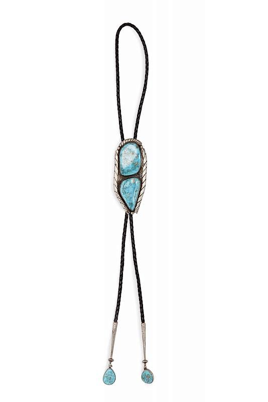 Appraisal: Navajo Turquoise and Silver Bolo Tie Navajo turquoise and silver