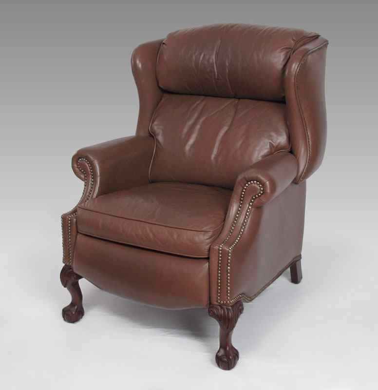 Appraisal: BRADINGTON YOUNG LEATHER RECLINER Bradington Young Presidential ball claw reclining