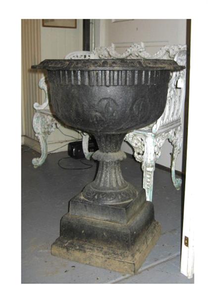 Appraisal: Cast iron garden urn stamped mfg by kramer bros dayton