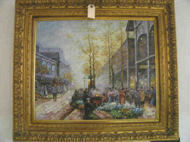 Appraisal: French Street Scene Oil on Canvas by Sebastian image area