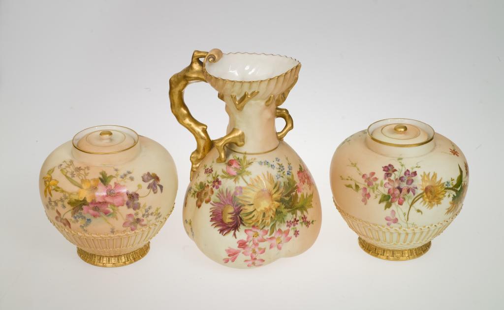 Appraisal: ROYAL WORCESTER BLUSH IVORY VASE AND COVER the shouldered ovoid