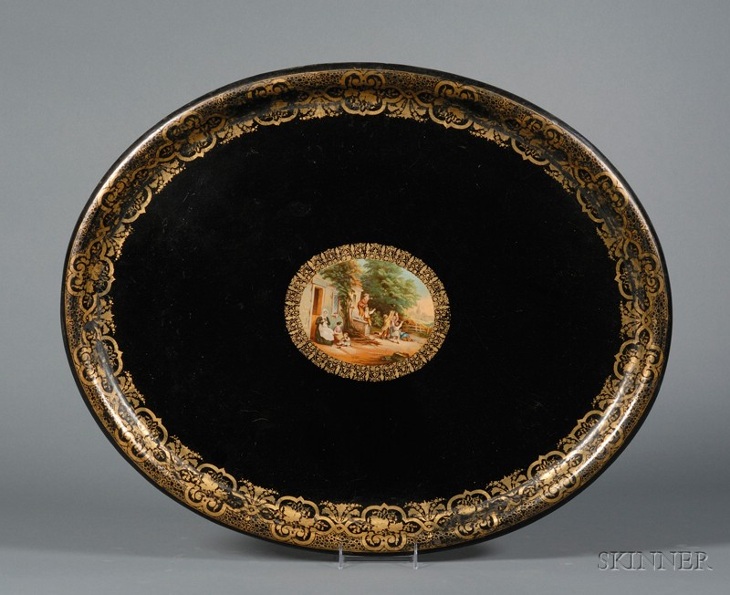 Appraisal: Victorian Papier-mache Tray on Later Stand late th century round