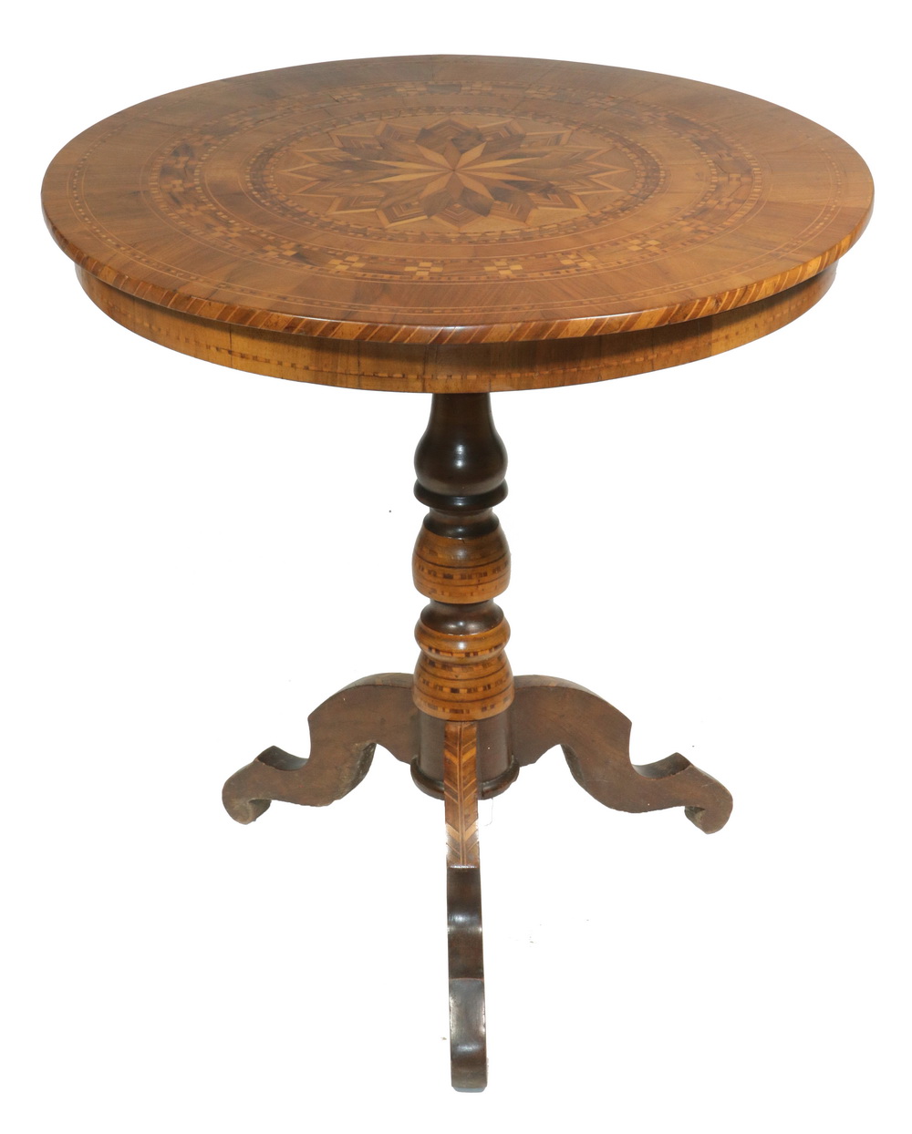 Appraisal: ITALIAN INLAID PEDESTAL TABLE th c Italian Parquetry Inlaid Walnut