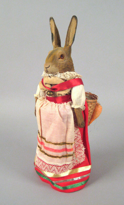 Appraisal: German paper mache rabbit candy container ca dressed in peasant