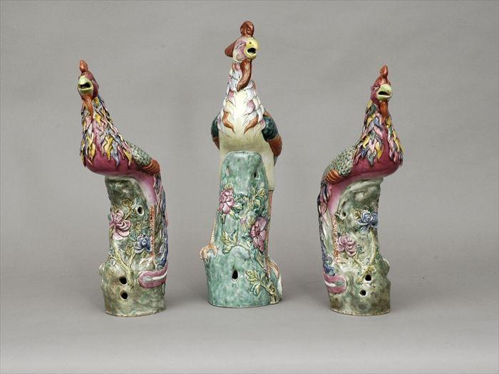 Appraisal: Pair of Chinese Export Polychrome Porcelain Phoenix Figures Together with