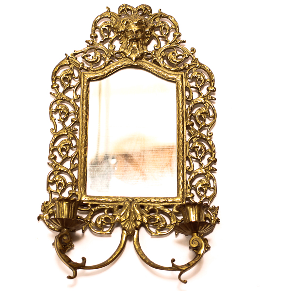 Appraisal: Italian Renaissance Revival style gilt metal framed mirror with candle