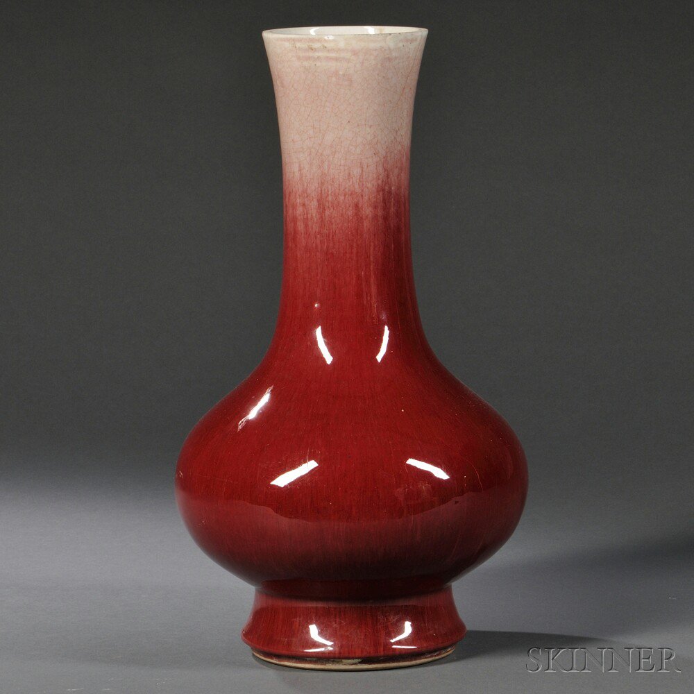 Appraisal: Flambe Bottle Vase China th th century crushed strawberry-colored glaze