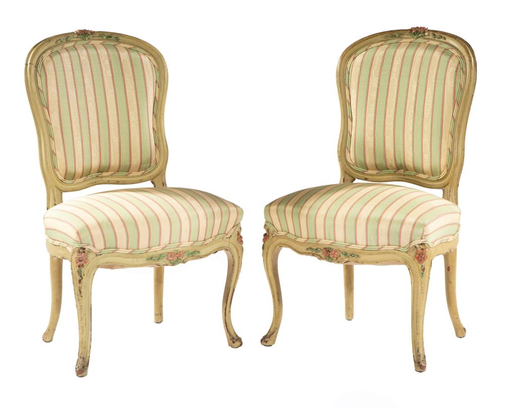 Appraisal: Pair of Antique Louis XV-Style Side Chairs floral crest rail