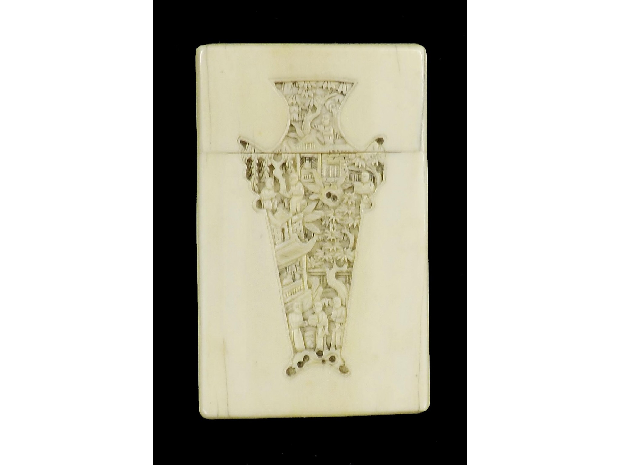 Appraisal: Canton ivory card case one side with two carved Islamic