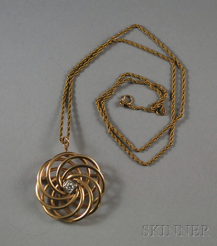 Appraisal: kt Gold and Diamond Swirl Pendant F F Felger on