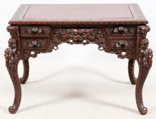 Appraisal: CHINESE CARVED ROSEWOOD DESK CHINESE CARVED ROSEWOOD DESK H ''