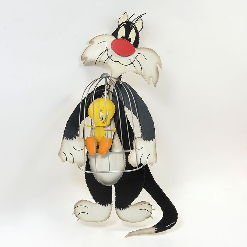 Appraisal: CURTIS JERE METAL SCULPTURE SILVESTER AND TWEETY ''I Taw I