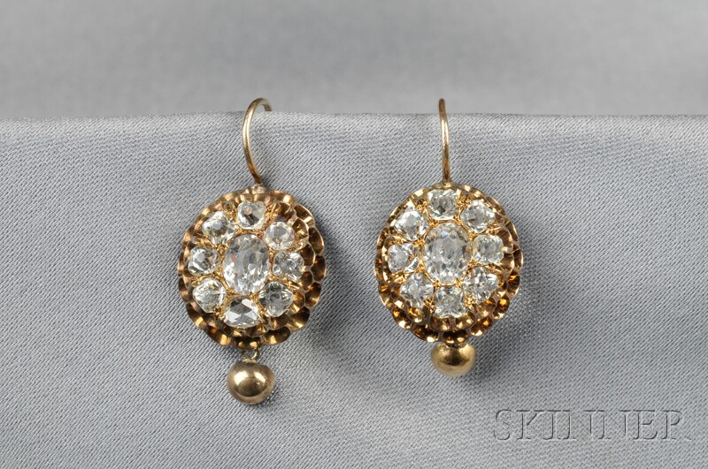 Appraisal: Antique Gold and Paste Earpendants each designed as a cluster