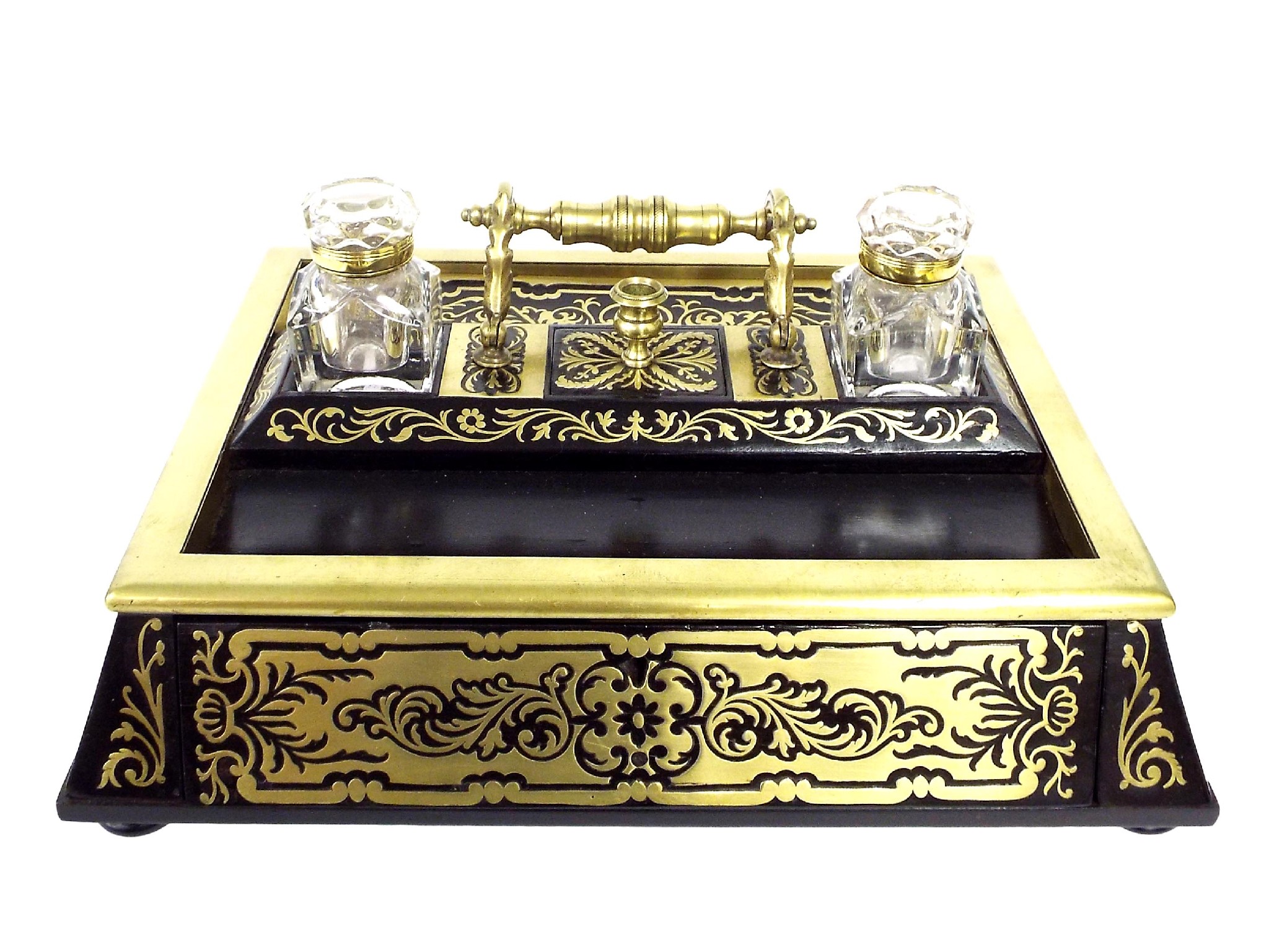 Appraisal: Good th century French boulle work ebonised ink stand of