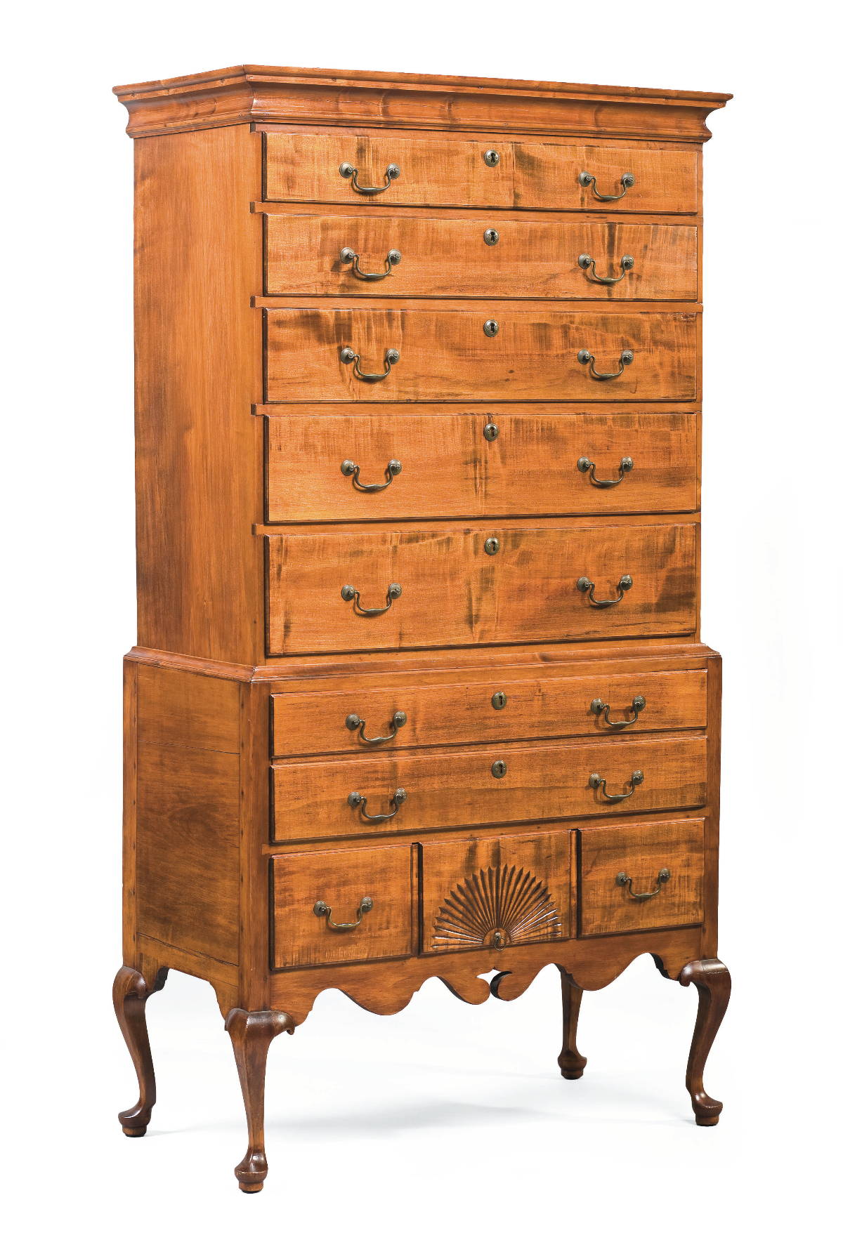 Appraisal: NEW HAMPSHIRE QUEEN ANNE CARVED TIGER MAPLE HIGHBOY DUNLAP SCHOOL