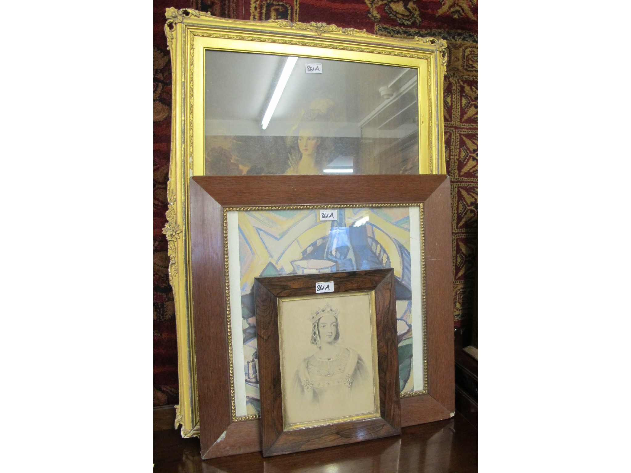 Appraisal: Vintage gilt framed print of a woman Queen in a