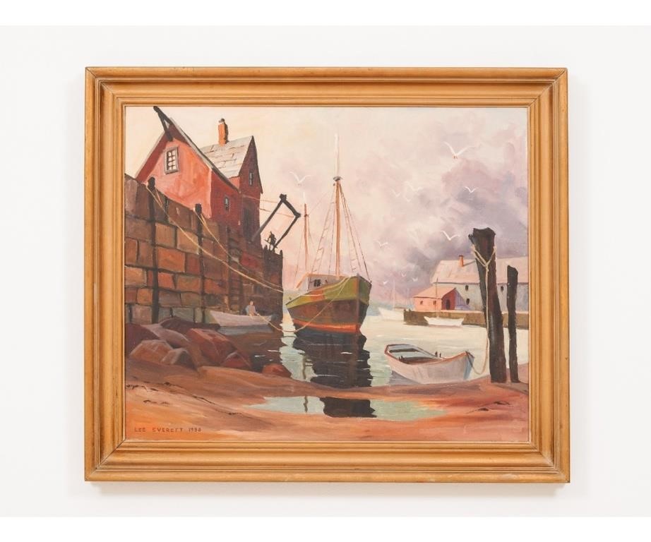 Appraisal: Lee Everett - PA large oil on canvas boat scene