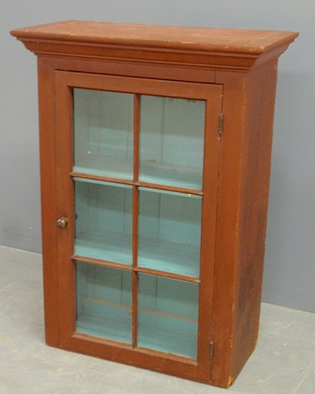 Appraisal: - Red painted hanging cupboard c with a six-light door