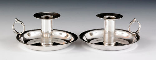 Appraisal: Pair of New York silver chambersticks ca bearing the touch