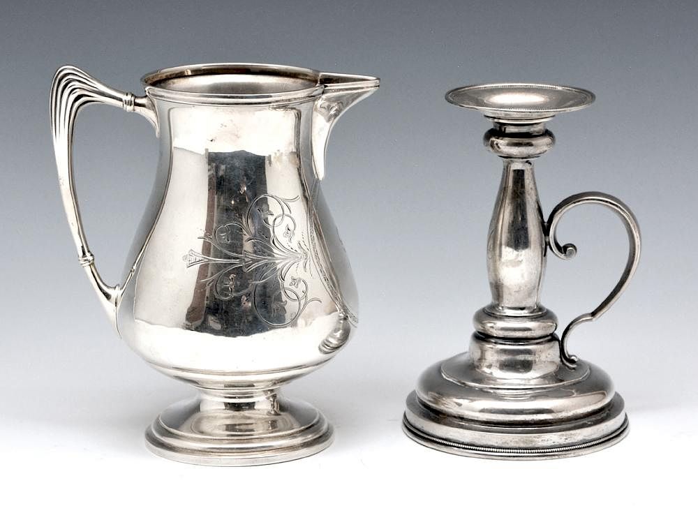 Appraisal: Whiting sterling silver milk pitcher and candle holder Whiting sterling