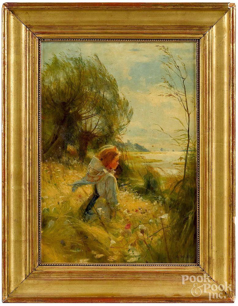 Appraisal: Charles William Wyllie oil on wood panel landscap Charles William