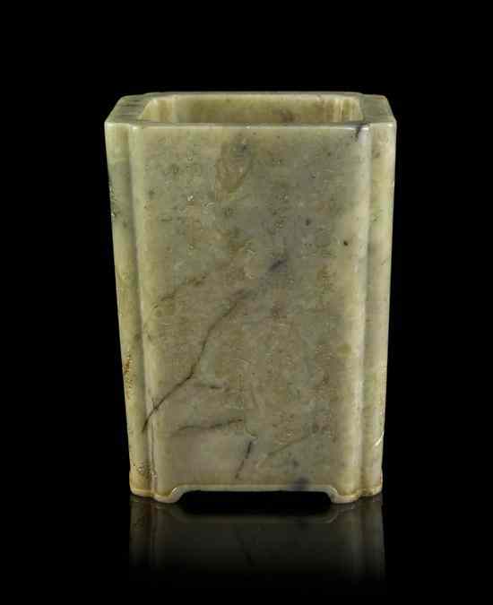 Appraisal: A Chinese Carved Steatite Brush Pot of pale green stone