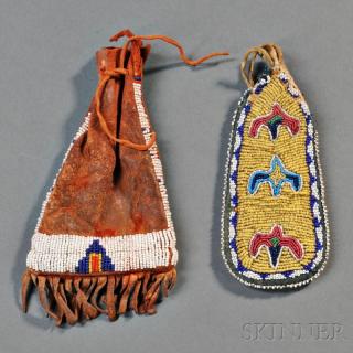 Appraisal: Two Plains Beaded Pouches c late th century a painted