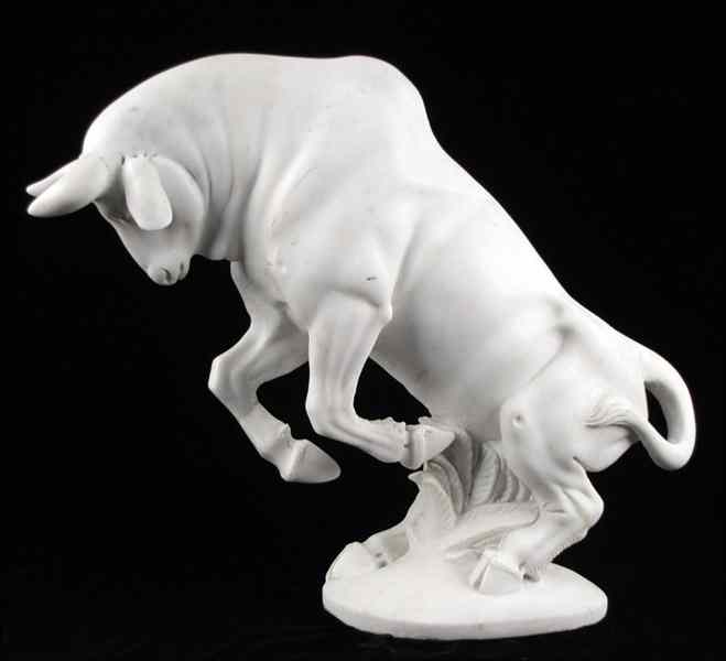 Appraisal: CARVED MARBLE FIGURE OF A REARING BULL Height '' Condition