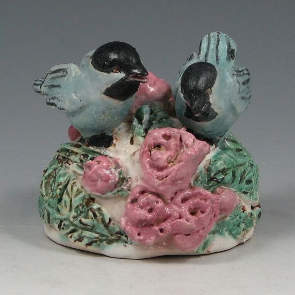 Appraisal: Overbeck figurine of two birds and roses Marked is OBK