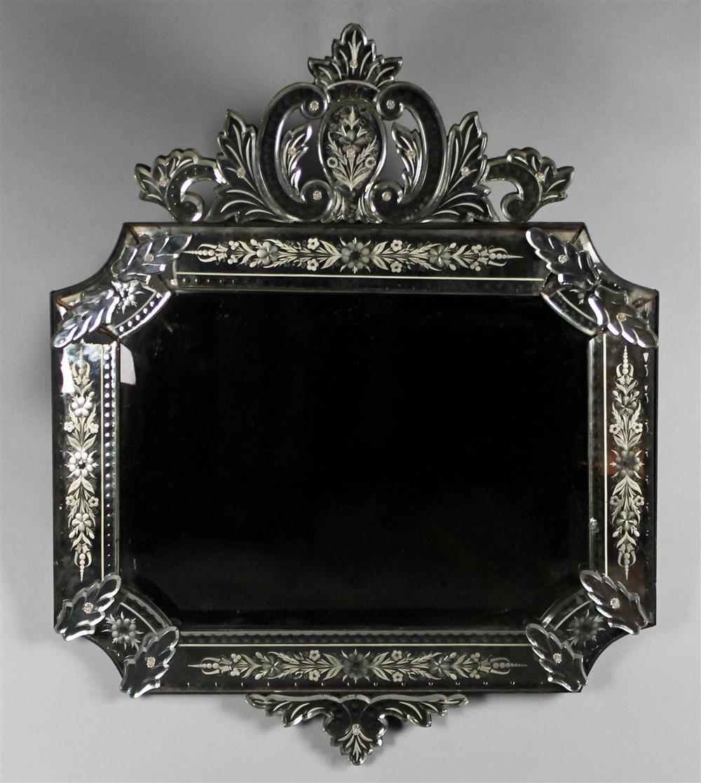 Appraisal: VENETIAN BAROQUE STYLE ETCHED GLASS MIRROR early to mid th